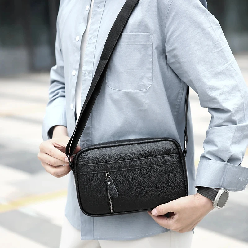 handbag Top Layer Cowhide Crossbody Bag for Work Business Satchel School Travel Men's horizontal Genuine Leather Shoulder Bag