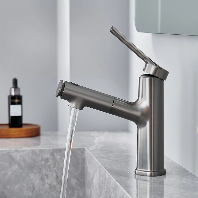 

Современный минималистичный бытовой медный смеситель для ванной комнаты с выдвижной раковиной и раковиной, способный для производства горячей и холодной воды