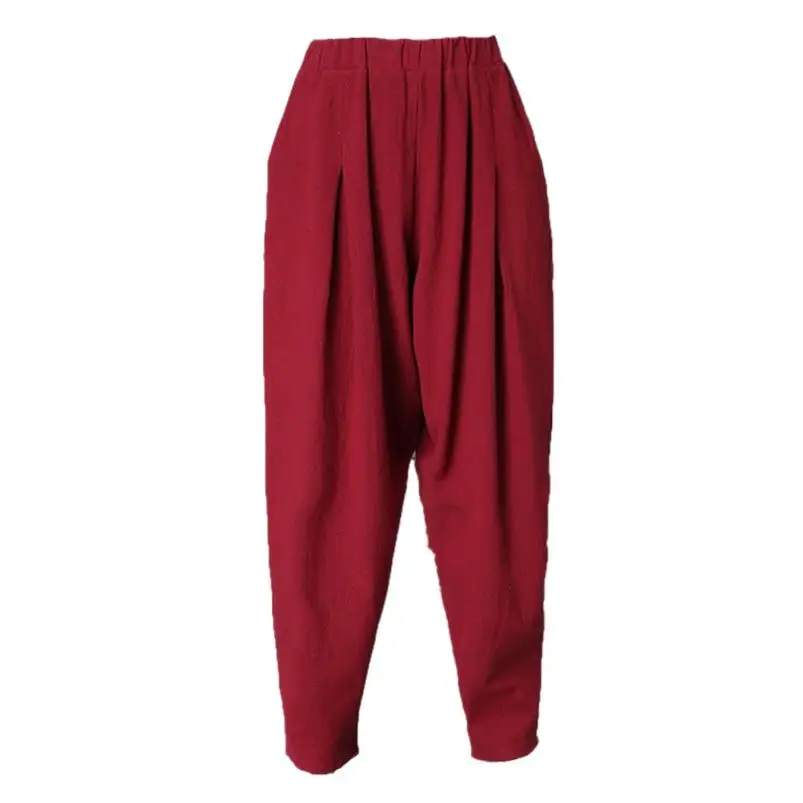 Pantalones bombachos holgados de lino y algodón para mujer, pantalón largo de cintura alta y elástica, informal, talla grande, a la moda, novedad de 2024