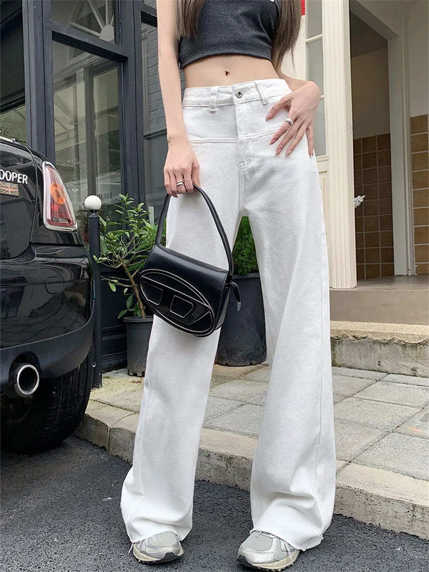 

Alien Kitty 2023 High Waist Loose Jeans Women Autumn White OL Casual Denim Office Lady Streetwear Daily Slim Mopping Pants