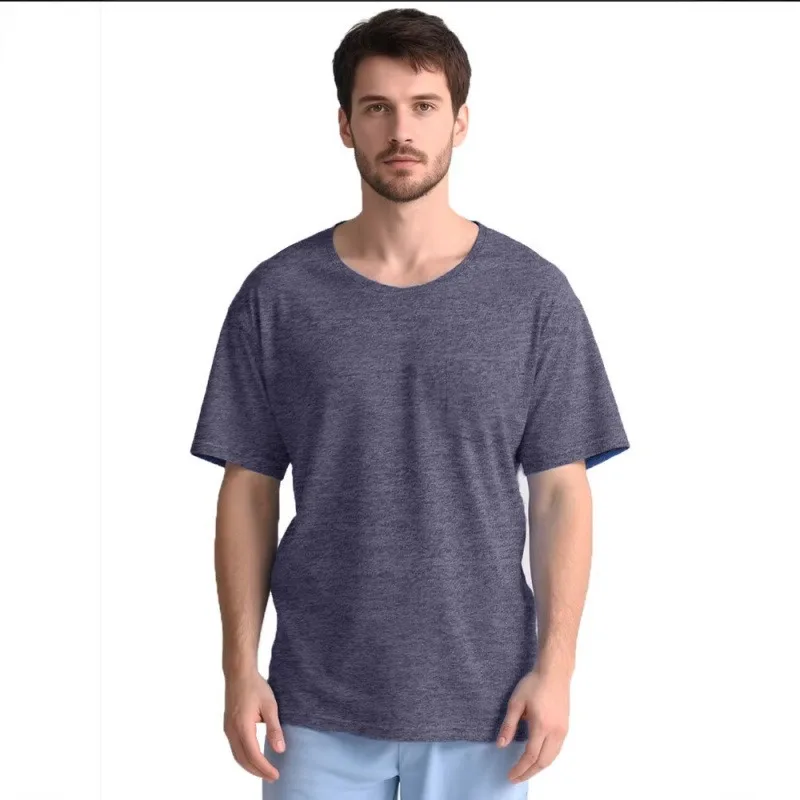 Deyeek Men's Post Shoulder Surgery T-Shirt Tear Away Side Snap Adaptive Chemo Shirt