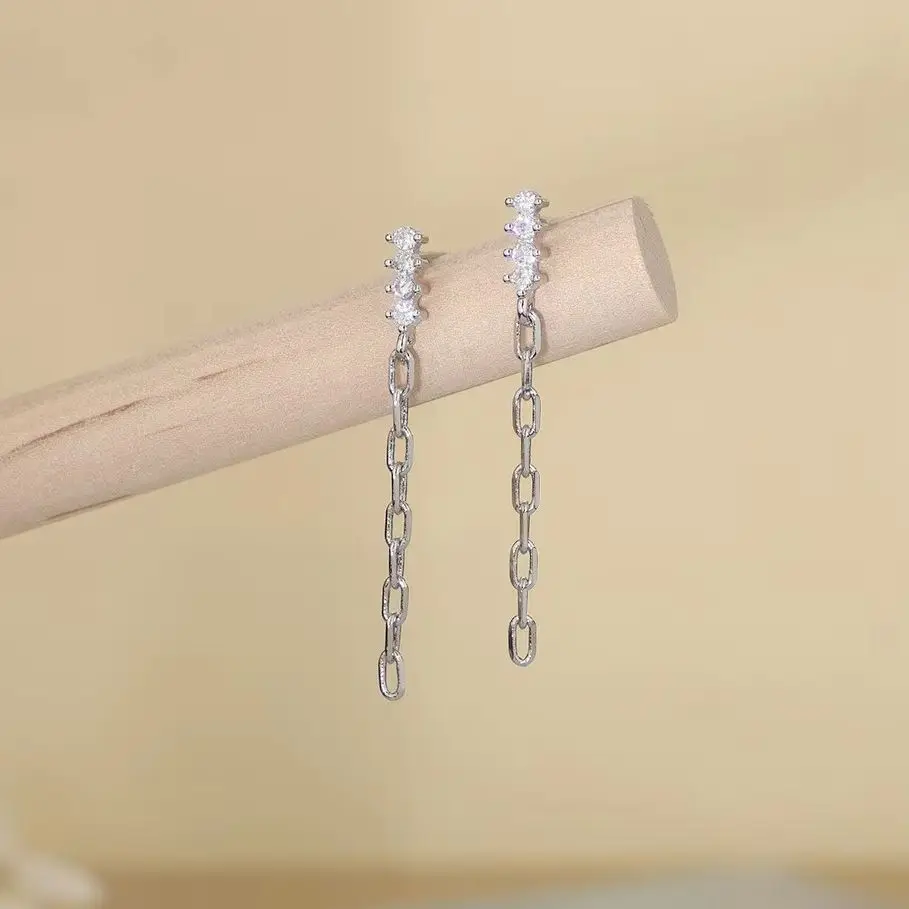 VENTFILLE 925 Sterling Silver Earring for Women  Ring Fashion Drill Chain Tassel Zircon Ear Pick Jewelry Party Gift Dropshipping