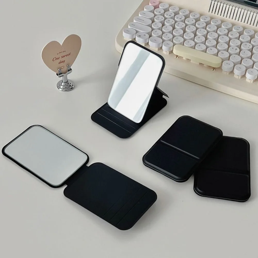 Pu Leather INS Desktop Stand Mirror Solid Color Folding Fold Makeup Mirror Easy To Carry Compact Cosmetic Mirror Vanity Mirror