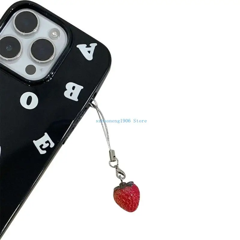 

85LF Sweet Strawberry Phone Straps Eye Catching Handmade Strawberry Decoration Perfect for Fashion forward Individuals