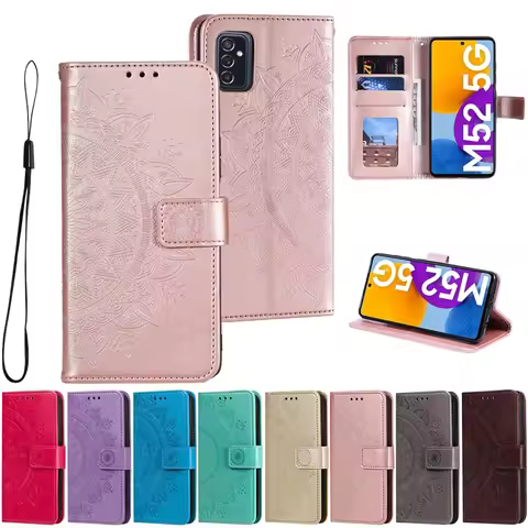 For Samsung Galaxy M52 A02S A03 A03S A12 A13 A22 A32 A82 S22/S21/S20 Plus/Ultra S21/S20 FE Wallet Totem Embossed Leather Case