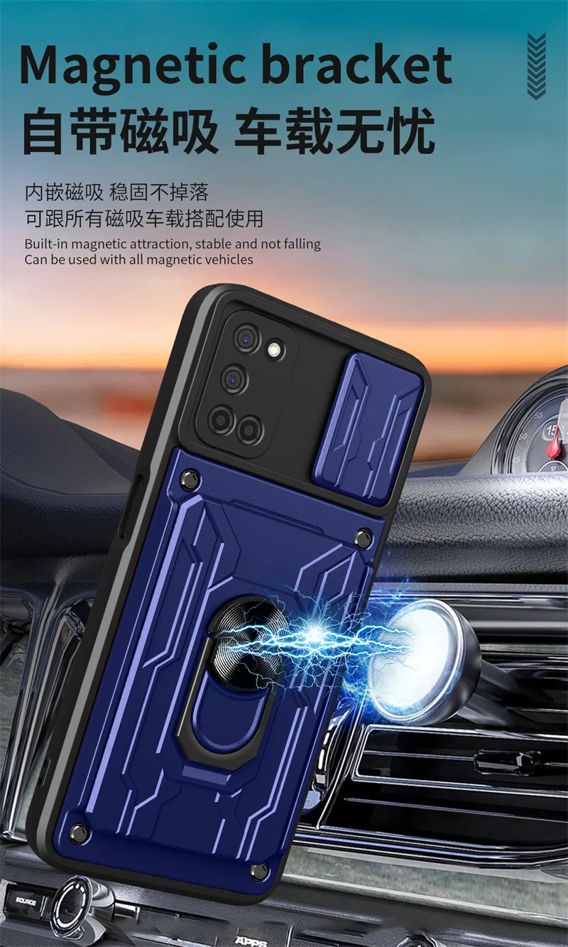 Shockproof Armor Phone Case For OPPO A32 A52 A72 A92 A53 A5 A9 2020 Car Magnetic Holder Ring Card Slot Bracket Back Cover Fundas