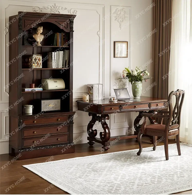 pure solid wood desk and chair combination carved villa writing desk