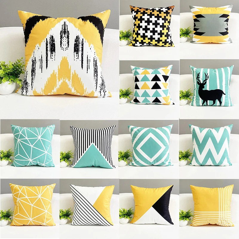 Short plush material pillowcaseFresh Elk Animal Pillowcase Nordic Striped Black and Yellow Contrast Color Pillow Cushion Cover S