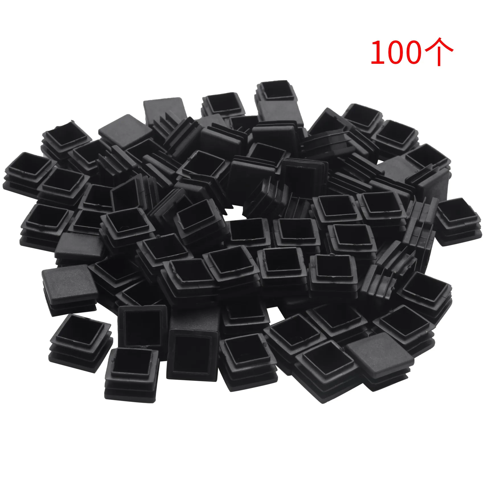 100 peças de tubo quadrado de plástico insere tampas de cobertura de extremidade 20mm x 20mm preto