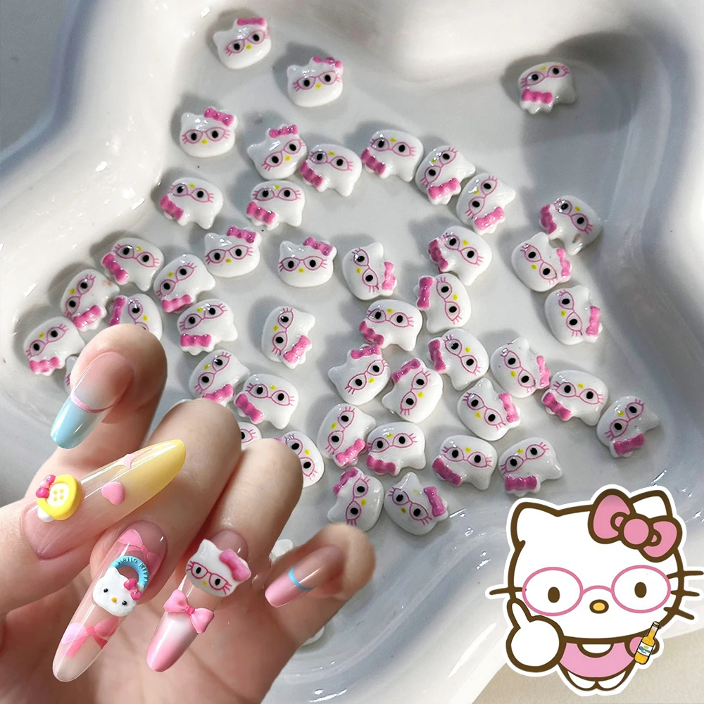 

50 шт., очки для ногтей, милые подвески для ногтей «Hello Kitty», розовые/синие/красные очки, стразы для ногтей с головой котенка, Y2K, декор для маникюра Kitty