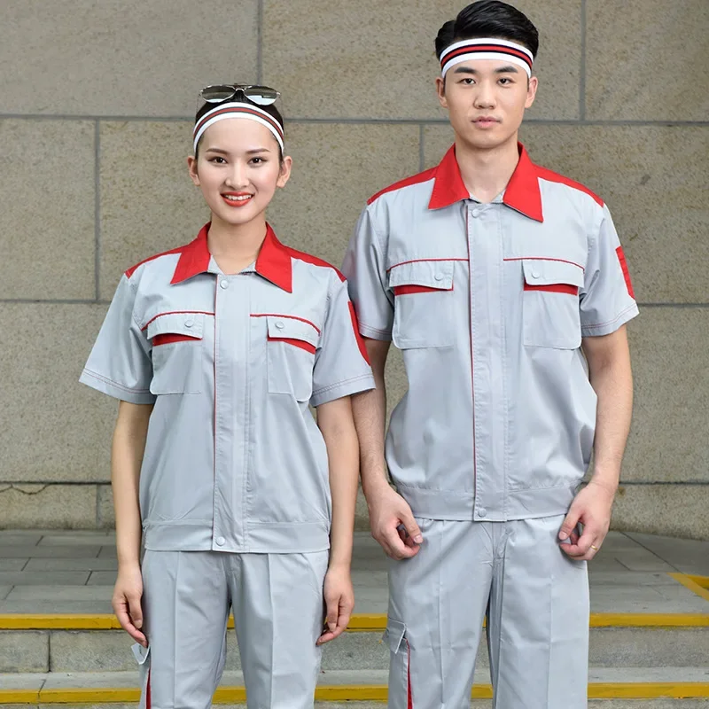 耐久性のある帯電防止オーバーオール夏用半袖スーツ工場作業場労働保険服電子工場労働者服