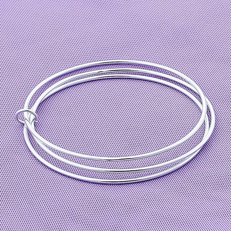 SAIYE Wholesale 925 Sterling Silver Fashion Simple Three-Circles Round Bangles Bracelets For Women Girl Jewelry Gift