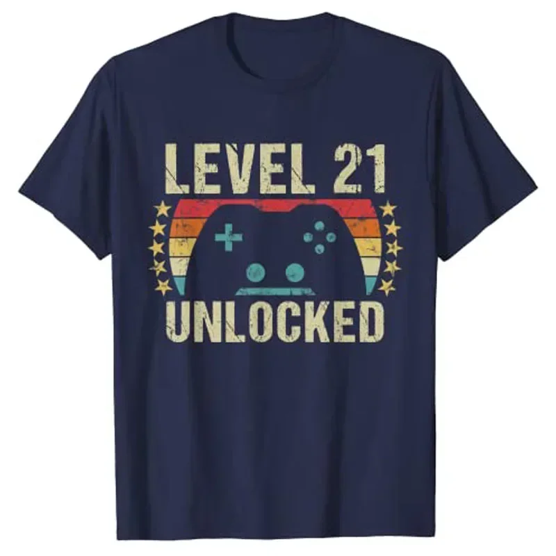 Men Clothing Vintage Tees Tops Level 21 Unlocked Funny Gaming Vintage 21st Birthday Gift 21 Year Old Boy Girl Gamer T-Shirt