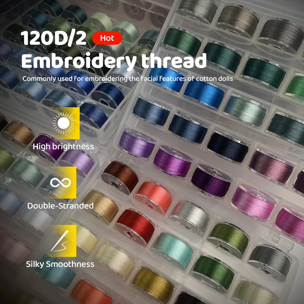 Needle And Thread Use 120D Double Stranded Embroidery Thread Polyester High Brightness Non Elastic 25 Color Set DIY Cotton Doll