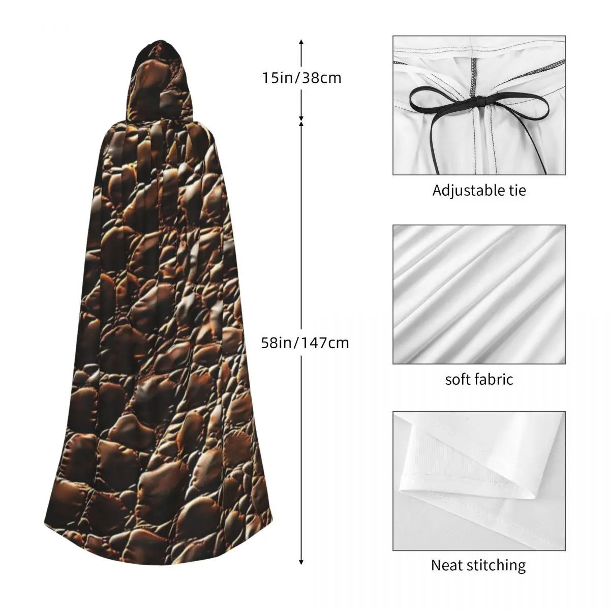 Mantello lungo con cappuccio in pelle di alligatore Costume medievale da strega Mantello cosplay HalloweenVampiro Adulto unisex