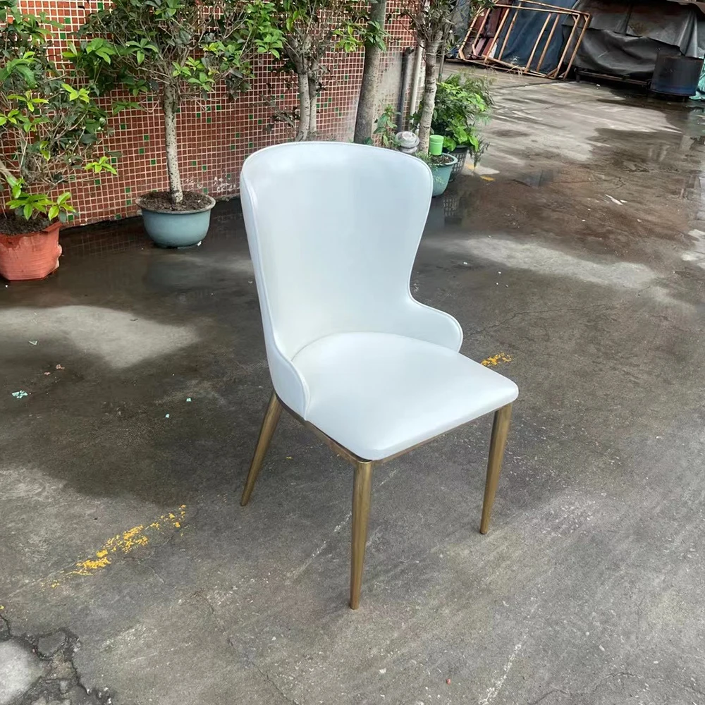 

stainless steel golden metal cushion back chair leather for event wedding dining chair