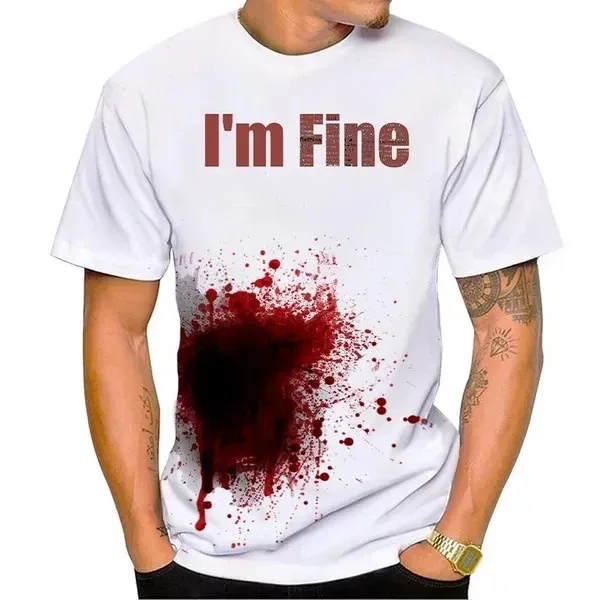 

I'm Fine 3D Print T-Shirts Streetwear Men Fashion Harajuku Oversized Neck Short Sleeved T Shirt Tees Tops
