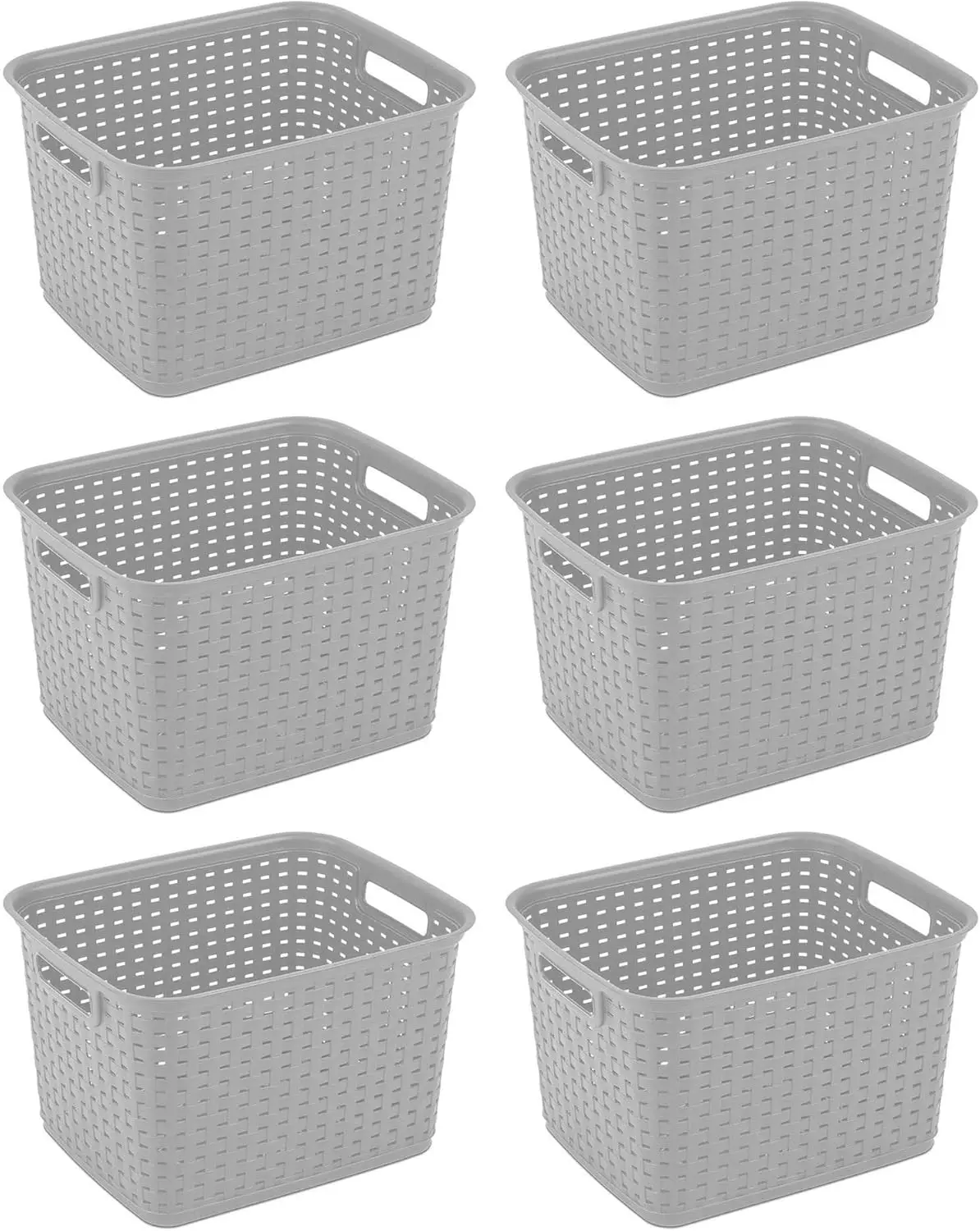 Sterilite 6-Pack Tall Plastic Weave Storage Basket, Laundry Organizing Hamper, Gray