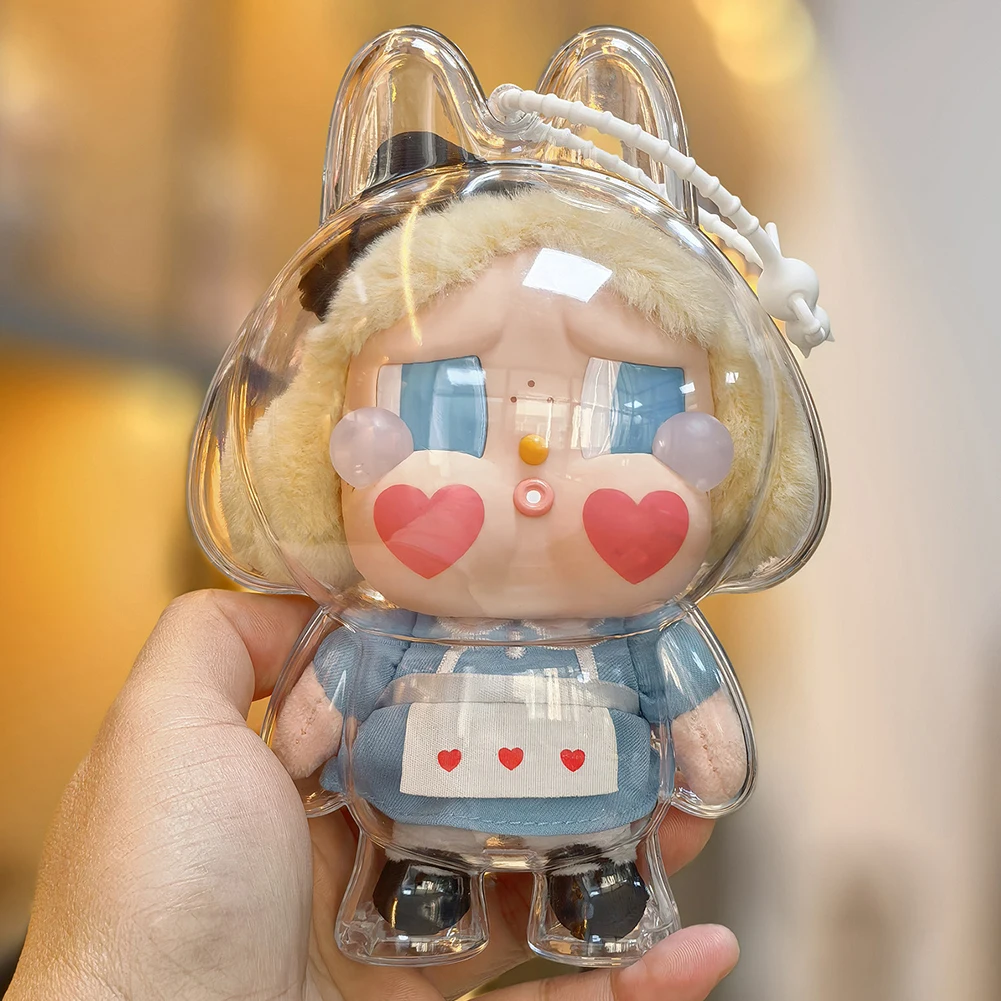 Capa protetora transparente caso de poeira para crybaby série caixa cega vinil pelúcia rosto caso protetor boneca caixa armazenamento brinquedo dos desenhos animados