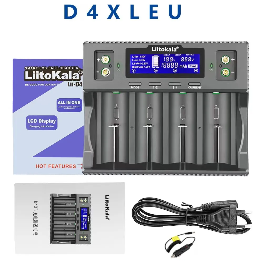 Liitokala D4XL 18650 li-ion battery charger 3.2V LiFePO4 battery 1.2V Ni-MH Ni-cd AAA 18500 26650 21700 32650 32700 and car