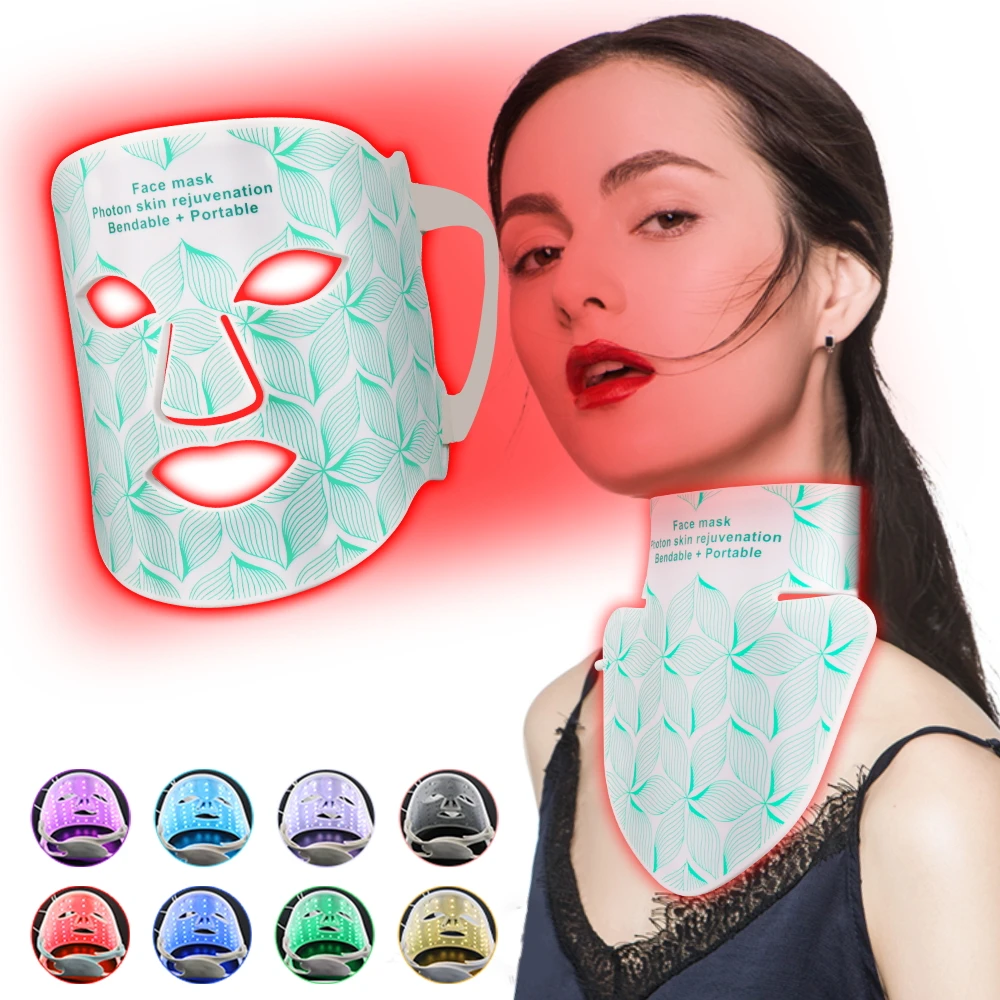 8 Colors LED Face Mask with Neck Near Infrared Red Light Therapy Anti Aging Wrinkle Acne Pore Oil Control Skin Tighten Whiten