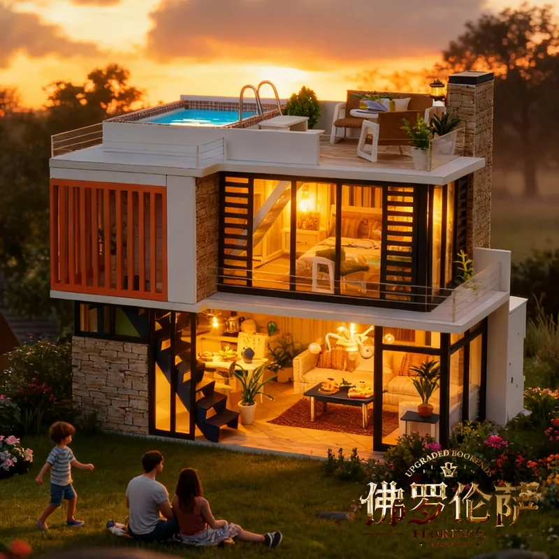 جديد 2025 الحديثة الأوروبية لتقوم بها بنفسك بيوت الدمية فلورنسا فيلا أطقم منمذجة التعليمية الإبداعية اليد الجمعية لعبة الحرفية ديكور المنزل #3