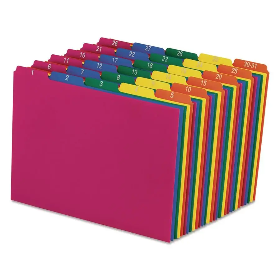 

40143 Top Tab File Guides, Daily 131, 1 5 Tab, Polypropylene, Letter Set of 31, Blue, Green, Magenta, Strawberry, Yellow