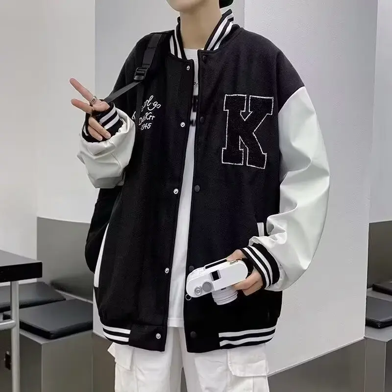 

Loose Fit Men's Jaet Autumn Winter 250 Pou Oversized Patchwork Color Blo Student Sle Button up Baseball Coat