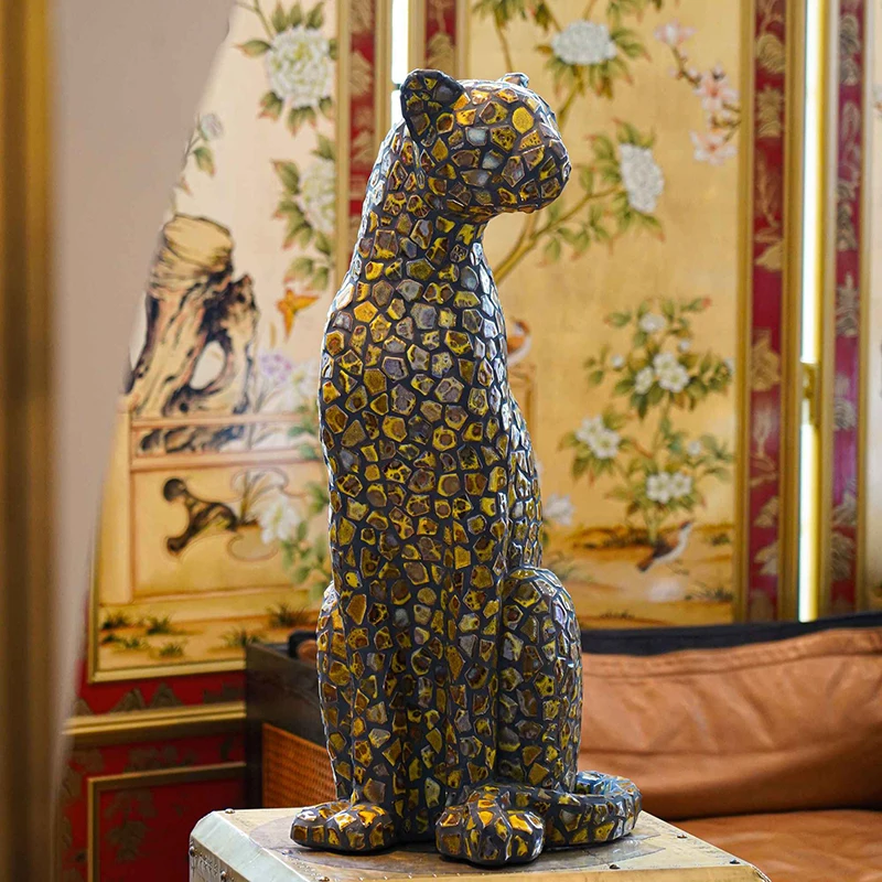 Home Decor Leopard Statue Floor Decoration Nordic Living Room Large Animal Sculpture Art Ornament Office Decor Housewarming Gift