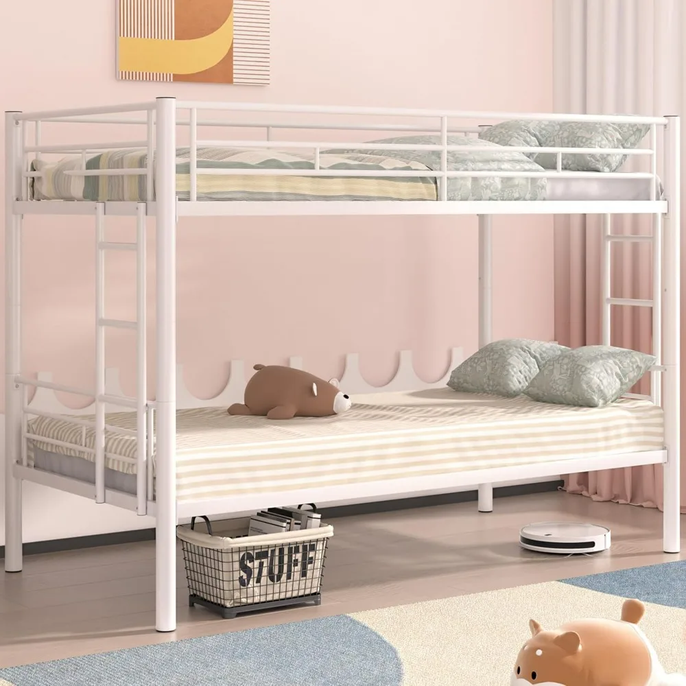 Metal Bunk Bed Twin Over Twin, Industrial Bunkbeds with Ladder and Full-Length Guardrail, Noise Free, No Box Spring Needed