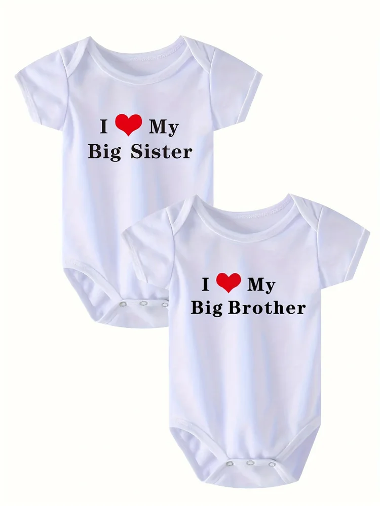 

I LOVE MY Big SISTER and Brother Letter Printed Baby Outfit Newborn Short-sleeved Jumpsuit Casual Infant Romper Oneises