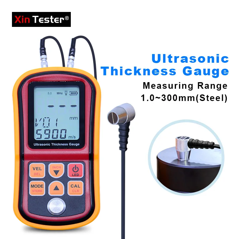 Xin Tester Digital Ultrasonic Thickness Gauge Meter GM130 for Plastic/Acrylic/Glass/Metal 1.0-300mm Steel Thickness tester