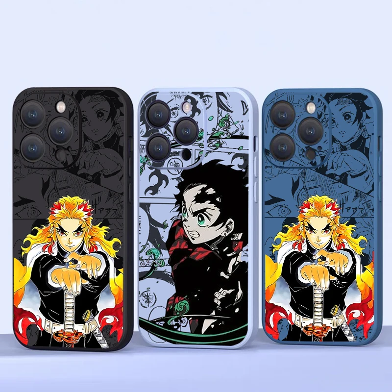 Demon Slayer Kyoujurou Phone Case For iPhone 15 14 13 12 11 Pro 15 14 6 7 8 Plus 13 12 Mini Funda Liquid Silicone Cover