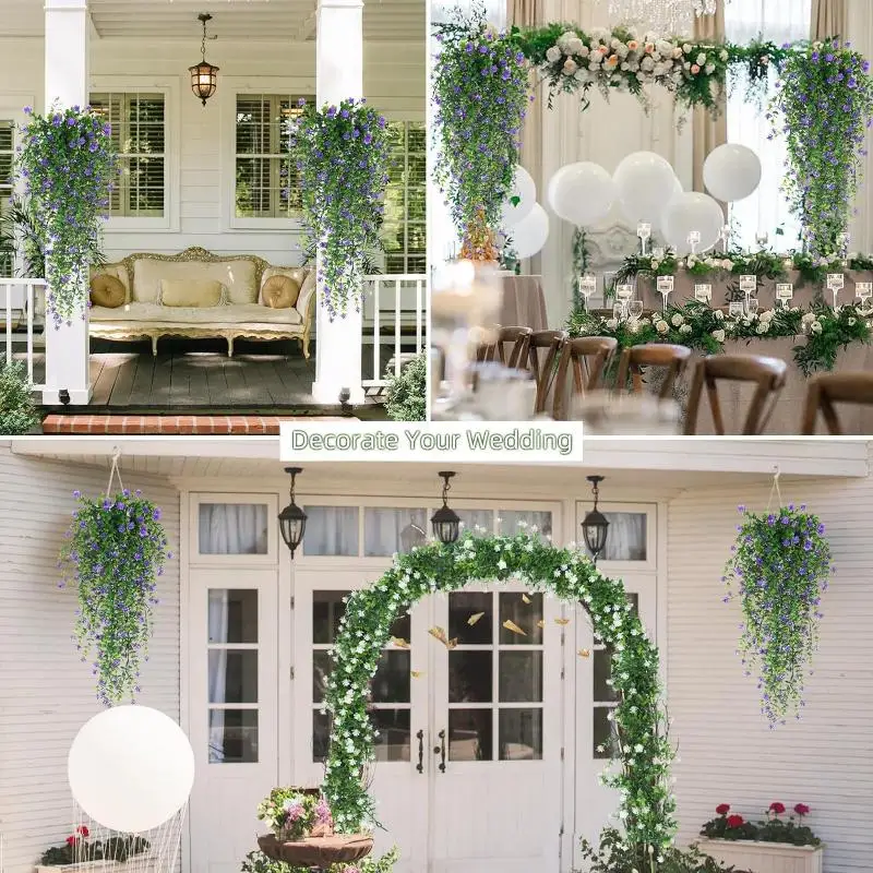 Artificial Plant Hanging Flowers with Eucalyptus Leaves: 2Pcs Wall Home Garden Greenery Vine for Wedding Decor - view 5