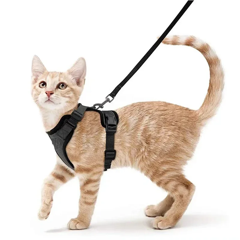 Cat Harness Lead Leash Set Walking Training Escape Proof Adjustable Reflective Pet Vest Harness Kitten Collar Pet Supplies