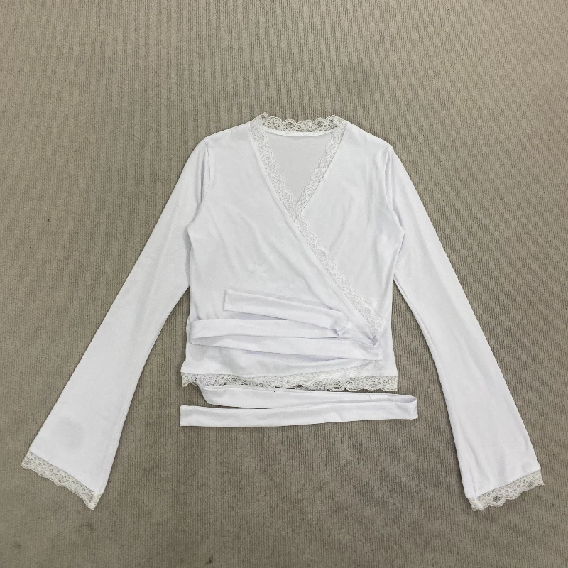 Y2K early autumn new women's sexy lace lace lace tied top slim fit long sleeved base shirt