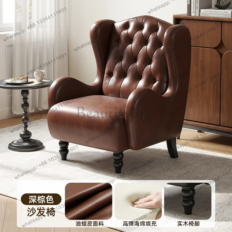 Retro single sofa oil wax leather sofa chair casual single chair