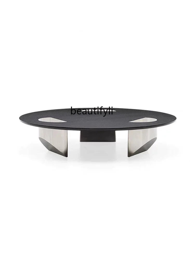 

Coffee Table Living Room Home Italian Style Light Luxury Designer High-Grade Stainless Steel round Glass Suspension Coffee Table