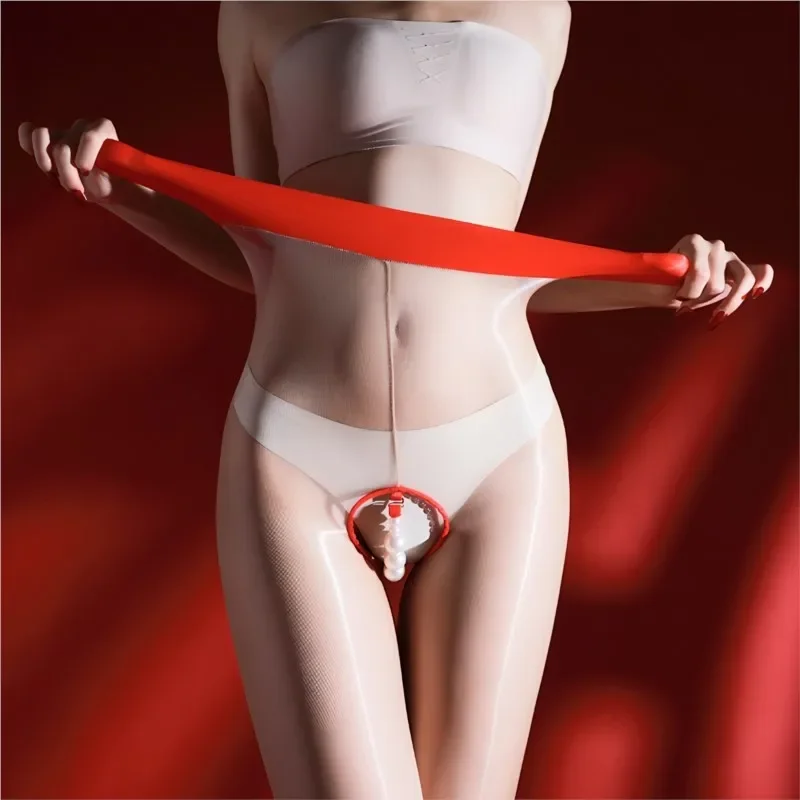 

Transparent single line open crotch aurora stockings with pearl massage ultra-thin silky sexy women's outfit sexy lingerie xxx