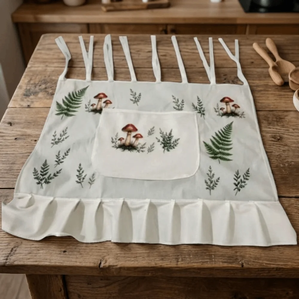 Pastoral Style Ruffle Trim Oven Door Curtain Rustic with Pockets Oven Skirt Handmade Stove Cover Skirt Farmhouse Kitchen