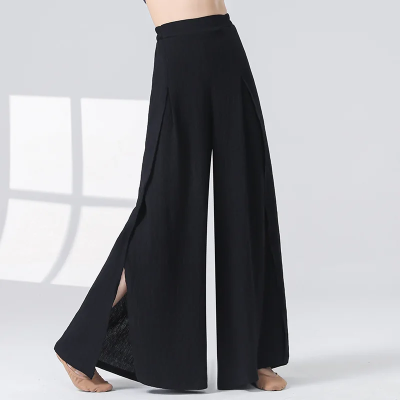 Hosen Damen 2025, Frühjahr, neue seitlich geteilte Hose mit weitem Bein, tropfenförmige, klassische Tanzhose für Erwachsene