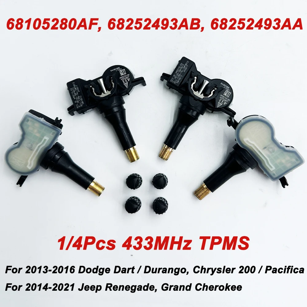 TPMS Tyre Sensor 68105280AF 68252493AB 68252493AA For 2013-2016 Dodge Dart 2014-2021 Jeep Renegade 2015-2017 Chrysler 200 433MHz