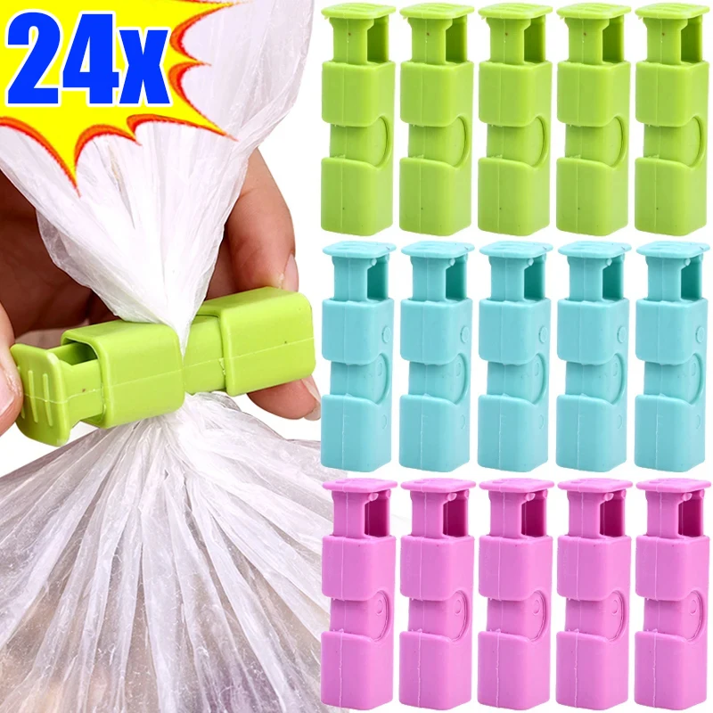 24/1Pcs Squeeze Bread Bag Clips Reusable Fresh Food Sealing Plastic Clips Snack Bags Sealed Spring Clamp Kitchen Storage Tool