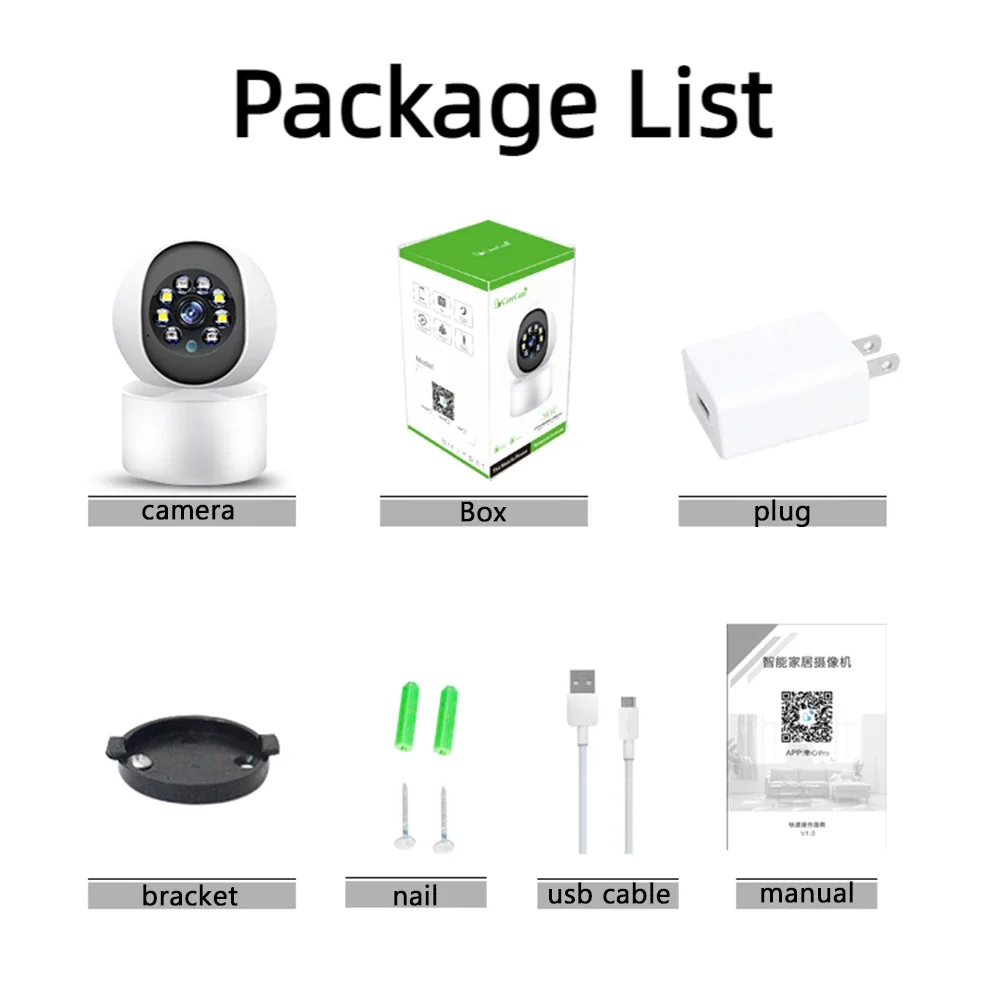 Câmera IP de Vigilância WiFi, Webcam Indoor Com Plug, Rastreamento Automático, Full Color, Visão Noturna, Segurança Baby Monitor, 3MP