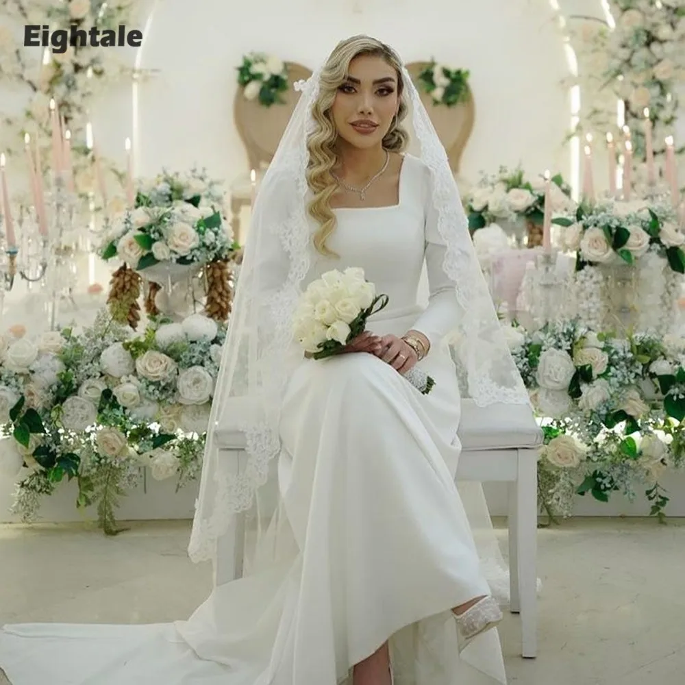 

Eightale Arabic Wedding Dresses Strapless Plus Size Customized Long Sleeves Ivory Mermaid Bridal Gowns Vestidos De Novia