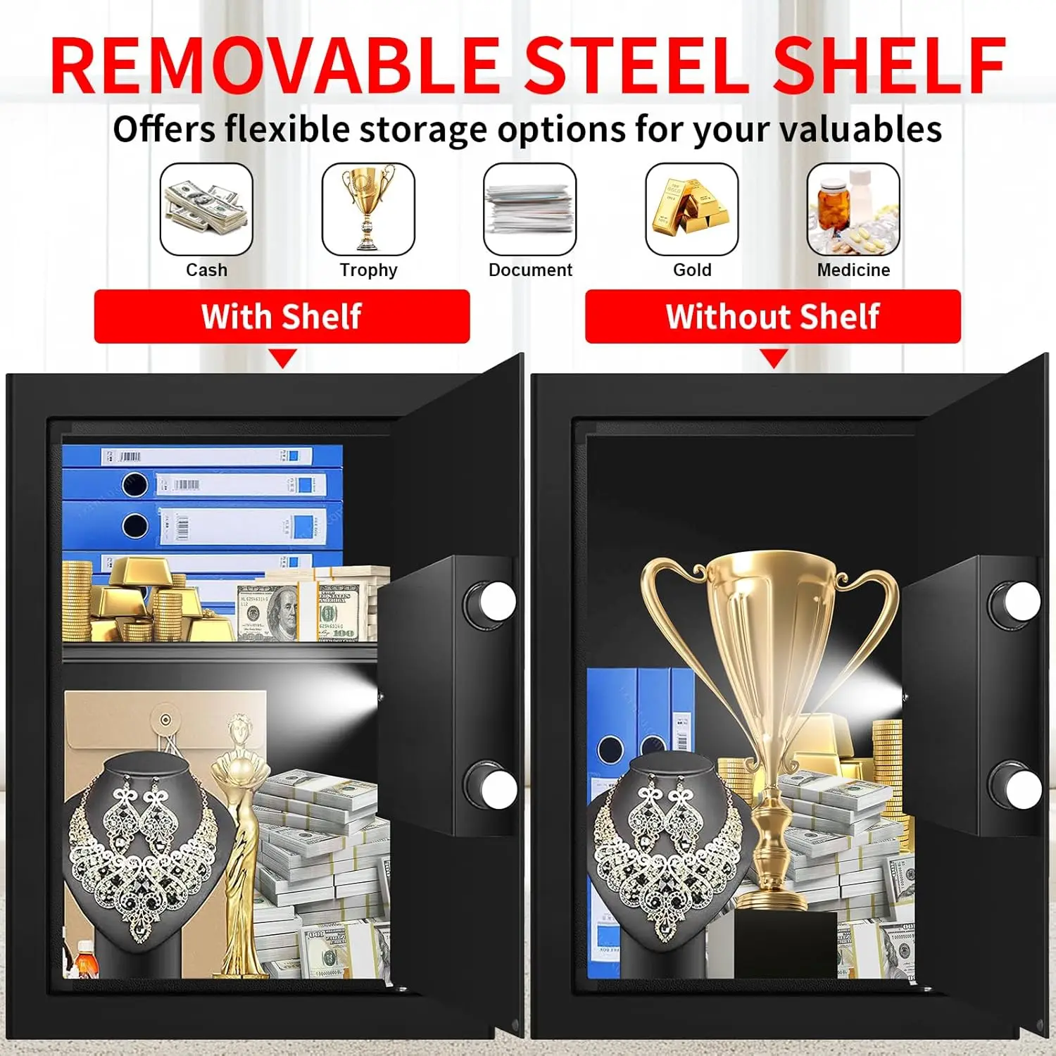 Large 3.4 Cu Ft Fireproof Waterproof Safe Box with Digital Keypad & Alarm for Home Documents Valuables