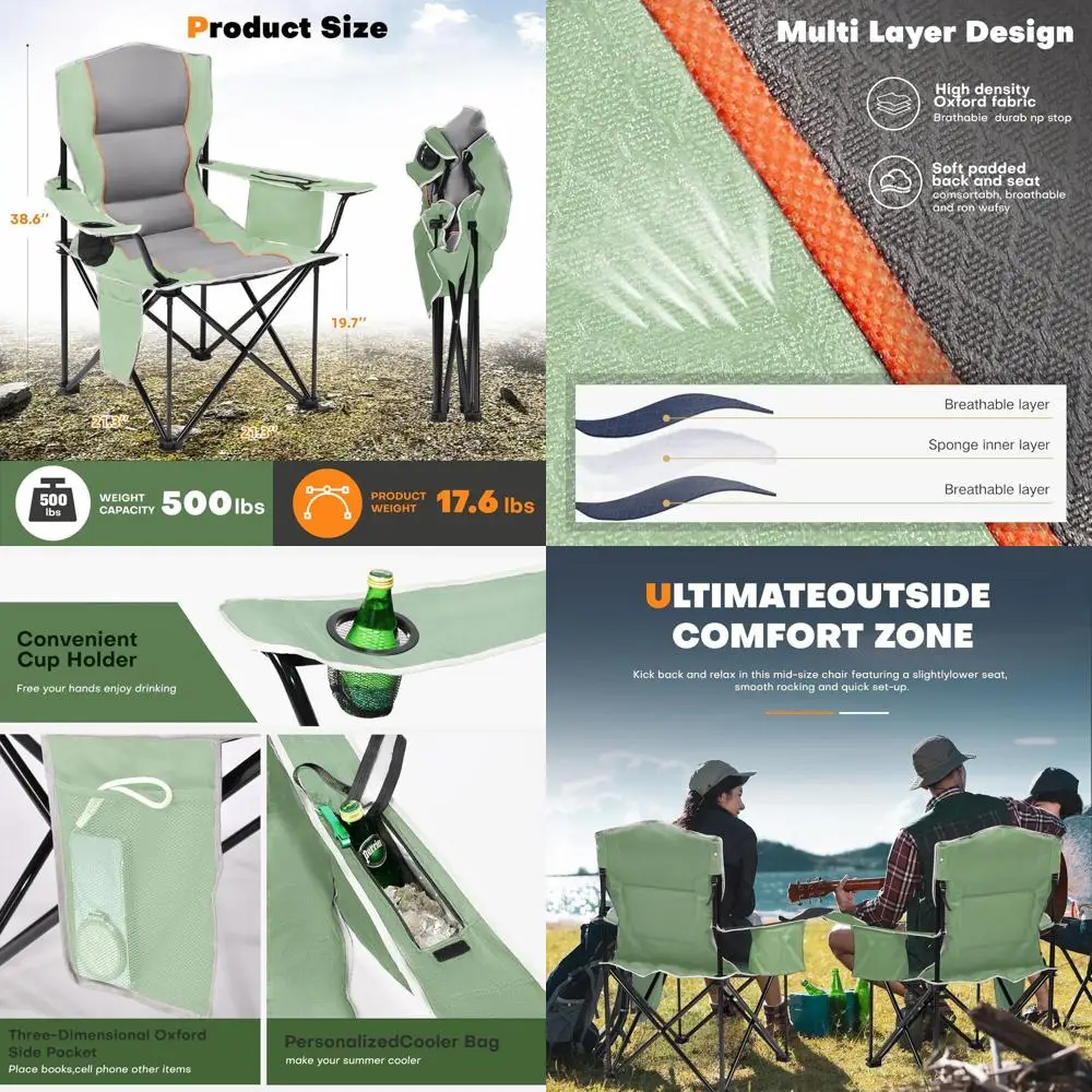 

Heavy-Duty Extra Wide Folding Chair with Insulated Cooler, Cup Holder & Storage, Portable for Outdoors & Beach