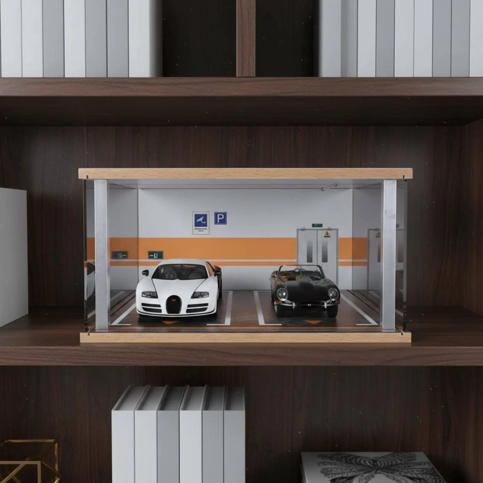 1:18 Scale Car Display Case Realistic Simulation Model Car Display Case Lighting Parking Garage Model Easy Assembly