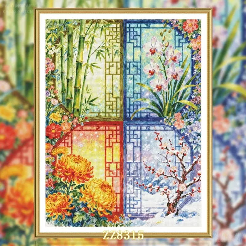 

ZZ8315- Four Seasons 14CT 16CT 18CT Printed On Canvas Cross Stitch DIY Set Needlework Embroidery 125 Colors