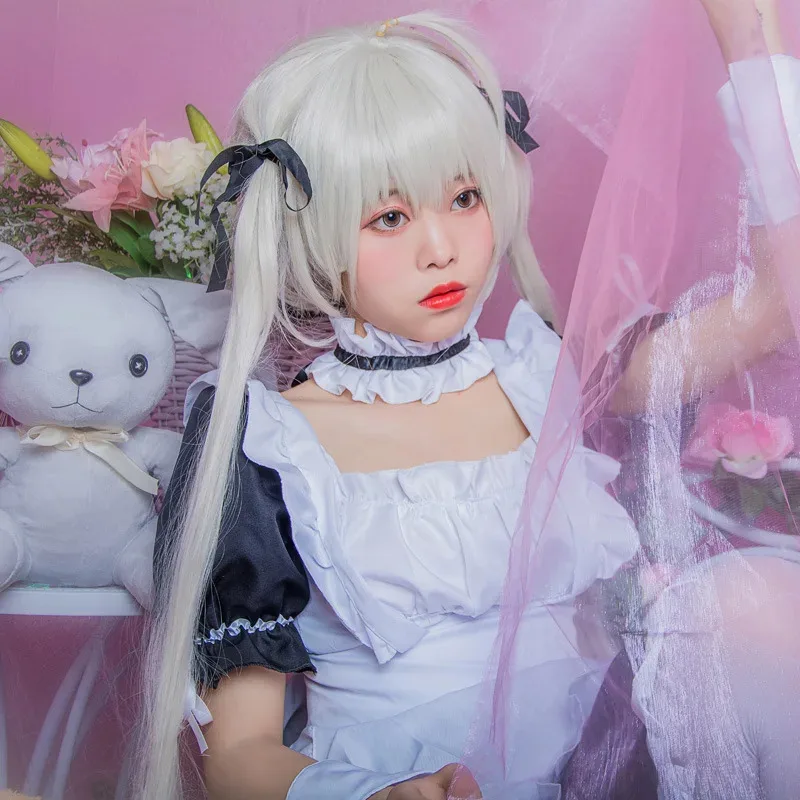 Traje de sirvienta de Anime Yosuga no Sora Kasugano Sora, disfraz de Cosplay para mujer, delantal de camarero Sexy, vestido de Lolita para fiesta de Halloween